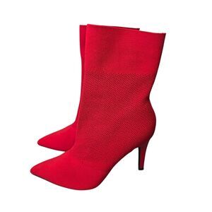 Brash Women's 7.5 Xaya Red Mid-Calf Pointed Toe Stiletto Sock Boots